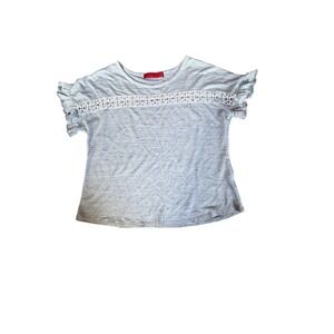 Love Scarlett Gray Ruffle Sleeve Crochet Lace Inset Knit Top Large